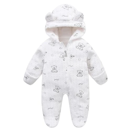 WYTbaby Baby Snowsuit Hooded Romper Fleece Sleepsuit Warm Toddler Snowsuit for Baby Girl Boy Jumpsuit Fall Winter Outfits 0-3 Months