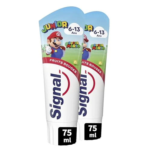 Offerta a tempo: Signal Dentifricio Junior Super Mario Frutti Rossi 6-13 anni 2x75ml - 14% da 6.95 € a 6.01 €