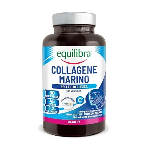 Equilibra, Naticol Collagène marin hydrolysé, 90 Comprimés, 1200 mg de Collagène par dose, 80 mg de Vitamine C par dose, Collagène de Type I et III, Maintien de l'Elasticité de la Peau