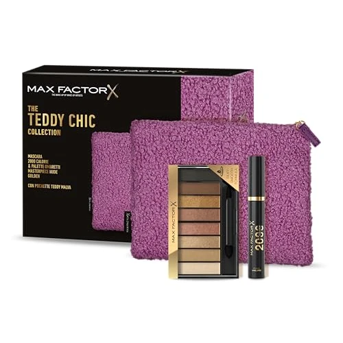Offerta a tempo: Max Factor, Cofanetto Regalo Donna Teddy Chic, Pochette in morbido tessuto teddy con Mascara 2000 Cal Black + Palette Ombretti Masterpiece Nude Palette Golden - 20% da 27.15 € a 21.60 €