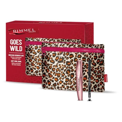 Offerta a tempo: Rimmel London, Cofanetto Regalo Donna Rimmel Goes Wild, Pochette Leopardata con Mascara Wonder’Luxe + Matita Occhi Soft Kohl Kajal Jet Black - 24% da 19.21 € a 14.67 €