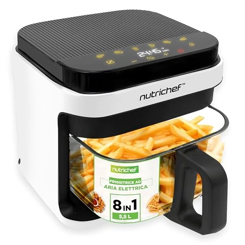 Offerta a tempo: NutriChef Friggitrice ad Aria, Air Fryer Forno Digitale Senza Olio con Cestello o Ciotola Trasparente, Controllo Preciso di Tempo e Temperatura, Perfetta per Pollo, Dolci, Patatine e Bistecca - 0.00% da 89.99 € a 89.99 €