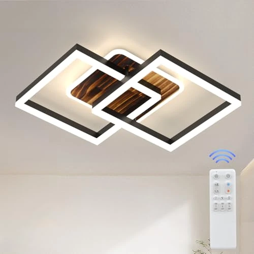 ANTENLICHT 40W LED Ceiling Light Living Room Dimmable with Remote Control, Modern Geometric Design, Warm White 3000K-6500K, Ceiling Lighting for Bedroom, Dining Room, Black-Wood