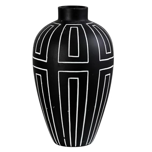Offre limitée : Olly & Rose Vase en céramique avec lignes blanches gravées - 20 x 20 x 34,5 cm - Grand vase à fleurs contemporain pour décoration d'intérieur de 49.99 € à 49.99 € (0.00% de remise)