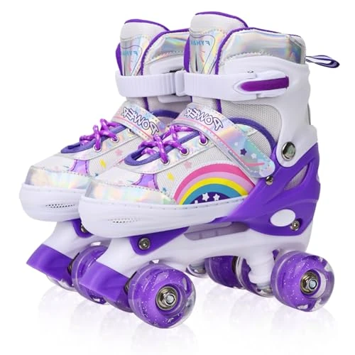 Oferta limitada: LOKJIJI Patines para niños y niñas, Ajustables en 4 tamaños para niños y Principiantes, Patines de Ruedas para Deportes Violeta Arco Iris (Mediano_32-36 EU) de 46.99 € a 46.99 € (ahorro 0.00%)