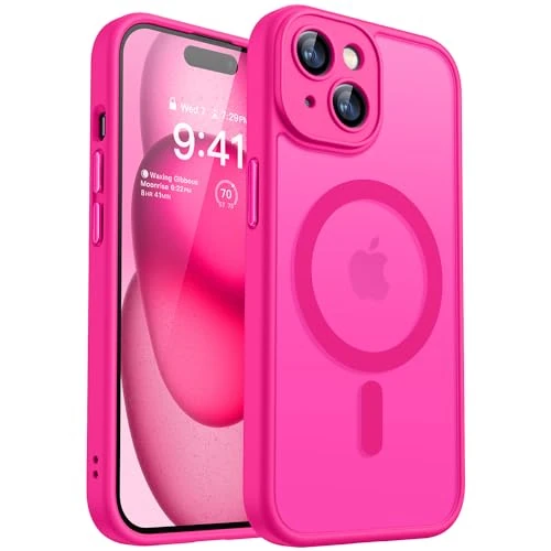 Oferta limitada: CANSHN Funda Magnética para iPhone 15, Compatible con MagSafe, [Protección Total de La Cámara], Carcasa Fondo Mate Translúcido 6.1 Pulgadas, Rosa Vivo de 14.99 EUR a 12.74 EUR (ahorro 15%)
