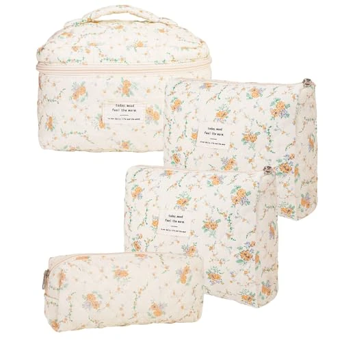 POFIBO Reis-toilettas, 4 stuks make-uptassenset, make-uptas voor dames, cosmeticatas, organizer voor vrouwen en meisjes, Geel, Toilettas voor op reis