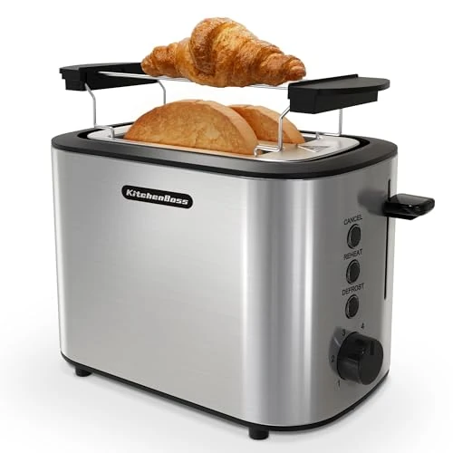 Limitiertes Angebot: KitchenBoss Edelstahl-Toaster für 2 Scheiben：Toaster mit Brötchenaufsatz und Herausnehmbare Krümelschublade, 6 Bräunungsstufen, mit Abschaltautomatik, Auftaufunktion und Reheat-Funktion, 870W von 29.99 EUR auf 29.99 EUR (Spare 0%)