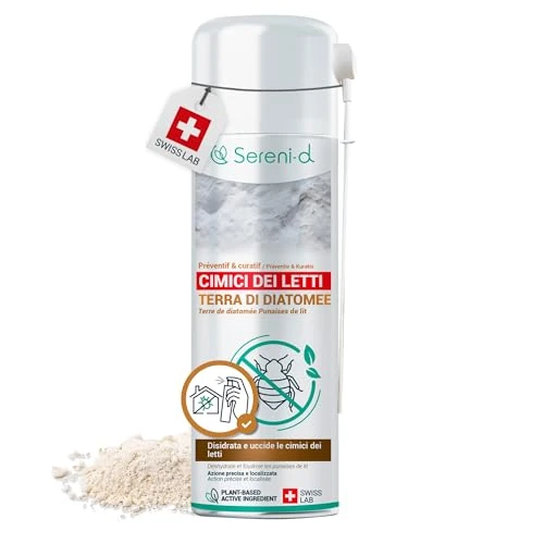 Offerta a tempo: TERRA DI DIATOMEE CIMICI DA LETTO – AEROSOL ANTI CIMICI DA LETTO – EFFICACIA FULMINANTE – Ingredienti 100% naturali - Azione IMMEDIATA ed EFFICACE - Swiss Lab - 18% da 21.90 € a 18.04 €