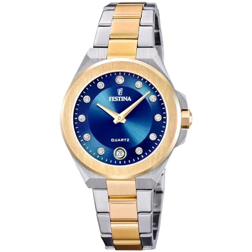 Festina Montre Femme Analogique Acier Inoxydable 316L Multicolore - Quartz - Verre minéral Haute résistance - Étanche 5 ATM - Date F20702/3 - Mademoiselle
