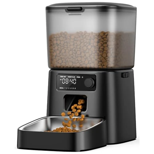 oneisall Alimentatore Automatico per gatti da 3,5L, distributore di cibo per gatti con timer programmabile, 1-6 pasti al giorno, distributore di cibo, con ciotola in acciaio inox