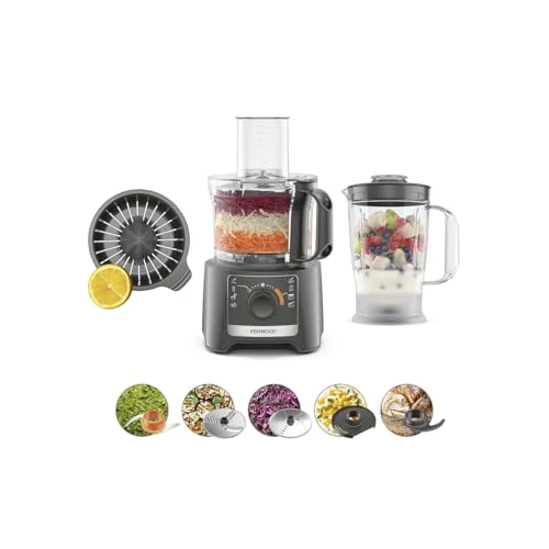 Offerta a tempo: Kenwood MultiPro Compact FDP31.360GY, Robot da Cucina Multifunzione con Lama per Frullare, Disco per Impastare e Affettare, Spremiagrumi, Frullatore 1.2L, 2 Velocità+Pulse, Ciotola 2.1L, 800W, Grigio - 44% da 119.99 € a 67.00 €
