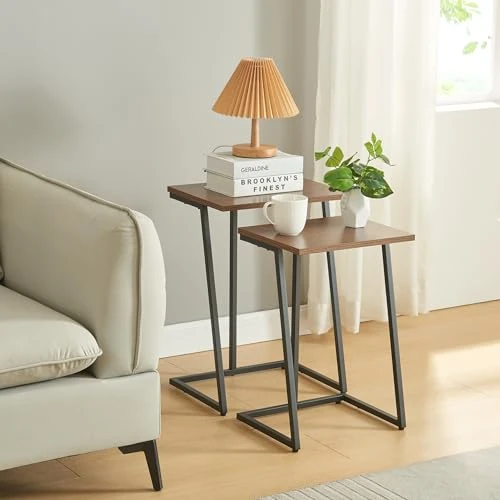 Offerta a tempo: [en.casa] Set di 2 Tavolini Sovrapponibili Salvaspazio Tavolini da Divano con Piano Rettangolare Tavolini da caffè in Misure Diverse - Nero/Effetto Noce - 37% da 40.99 € a 25.99 €