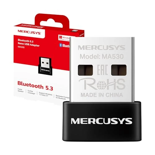 Mercusys MA530 Nano Adaptador USB Bluetooth 5.3, Conexión Rápida y Estable, Compatible con Windows 11/10/8.1/7, Plug & Play, para computadora, portátil, Auriculares, Altavoz y Teclado