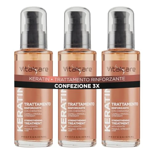 Vitalcare | Kératine - Traitement fortifiant pour cheveux fragiles et aide à reconstruire la fibre capillaire, 3 x 100 ml