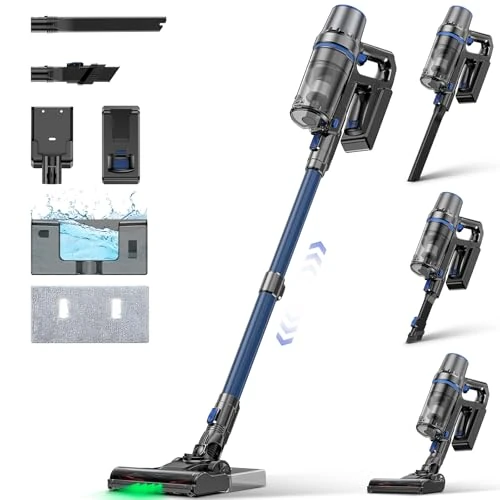 Linkifly A10 Akku Staubsauger mit Wischfunktion, 550W/45KPa Staubsauger kabellos, 60Min Laufzeit, 2 in 1 Bodenwischer mit intelligentem Touchscreen für Hartböden, Tierhaare