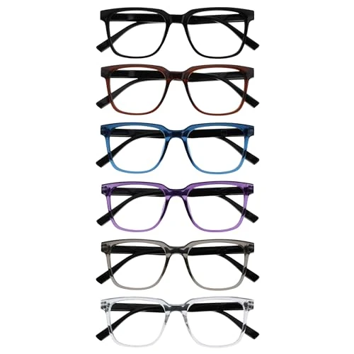 Begrenztes Angebot: OPULIZE LEO Lesebrille - 6er-Pack - Rechteckiges Gestell - Schwarz, Braun, Blau, Lila, Grau, Klar - Herren Damen - Federscharniere - RRRRRR55-12357C - +3.50 von 17.99 EUR auf 13.67 EUR (Rabatt 24%)