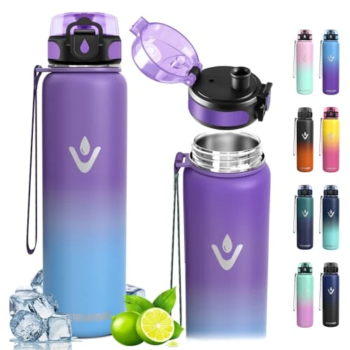 Offerta a tempo: Vikaster Borraccia Termica, 1 Litro Senza BPA, Thermos per Bevande Calde, Senza Perdite, Bottiglia Termica, Acciaio Inox, Borraccia Termica con Cannuccia per Adulto, Scuola, Palestra, Ciclismo - 0.00% da 14.99 € a 14.99 €