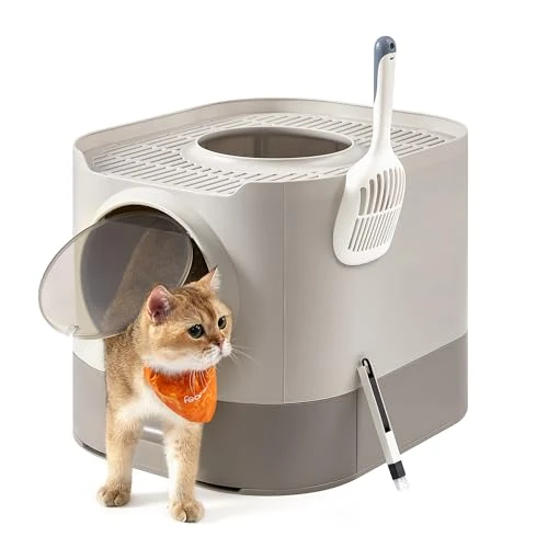 Offerta a tempo: Feandrea Lettiera per Gatti Chiusa, Toilette per Gatti di Diverse Taglie XXL, con Coperchio, Vassoio Estraibile, Paletta, Spazzola, Meno Tracce, Colore Avena e Grigio Caldo PPT002G01 - 26% da 37.99 € a 28.11 €