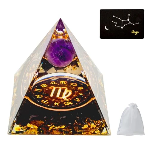 VBNZBK Piramida orgonitowa, kryształy, piramida, duże kamienie szlachetne, piramidy, znak zodiaku, ezoteryka, prezent, 12 konstelacji, dekoracja do medytacji, ezoteryka, dekoracja (panna)