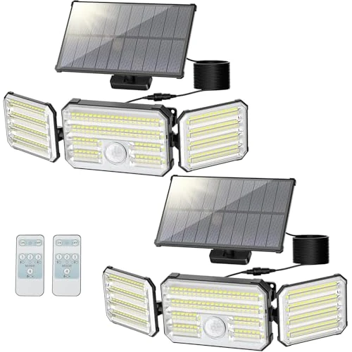 Offerta a tempo: Possily Faretti Solari a LED da Esterno con Sensore di Movimento, Luce Solare Led Esterno con Telecomando 4 Modes 2000mAh IP67 Impermeabile, Lampada Solare con Pannello Solare per Giardino, 2 Pezzi - 19% da 29.99 € a 24.42 €