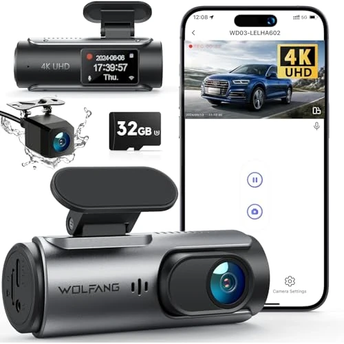 Offre limitee: WOLFANG 4K Dashcam Voiture Avant Arrière, Wi-FI Caméra Voiture avec Carte SD 32G, Grand Angle 170°, G-Capteur, Mode Stationnement 24H, Vision Nocturne, Enregistrement en Boucle de 59.99 EUR a 42.99 EUR (economie 28%)