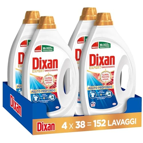 Offerta a tempo: Dixan Liquido Expert Smacchiante Detersivo Lavatrice, 4 confezioni da 38 Lavaggi, per una pulizia profonda del bucato e freschezza igienica per lavatrice, Rimuove le macchie da 20°C - 15% da 43.10 € a 36.59 €