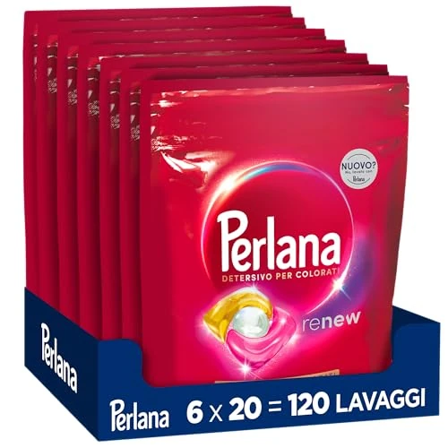 Offerta a tempo: Perlana Detersivo Colorati Caps (6 confezioni da 20 Caps), Detersivo lavatrice capsule per tutti i capi colorati, Detersivo colorati per pulizia delicata e colori e fibre rinnovati - 26% da 32.30 € a 23.94 €