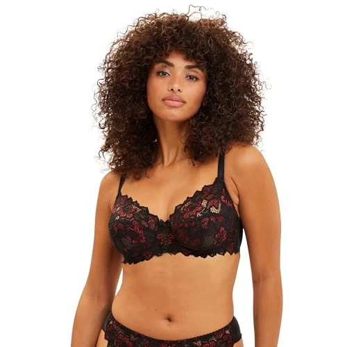 Oferta limitowana: SANS COMPLEXE - Koronkowy biustonosz z fiszbinami - Arum Glitter - Kobiety - Czarny & Brokatowy Czerwony - 90C, Czarny & Czerwony Słomek, 90C z 116.29 zł na 116.29 zł (oszczędź 0.00%)