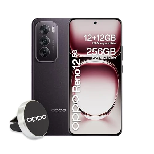 OPPO Reno12 5G AI Smartphone, Triple Camera 50+8+2MP, Selfie 32MP, 6.7 Inch Screen 120Hz AMOLED FHD+, 5000mAh, 24GB RAM (12+12) + 256GB ROM, Car Support [Italian Version], Black Brown