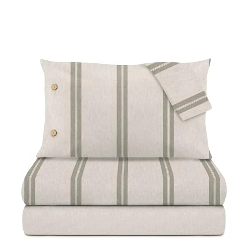 Offerta a tempo: KASANOVA Completo Letto Matrimoniale Grigio Righe Eco Dreams - Sostenibile e Morbido per un Relax Totale - 33% da 59.90 € a 39.90 €