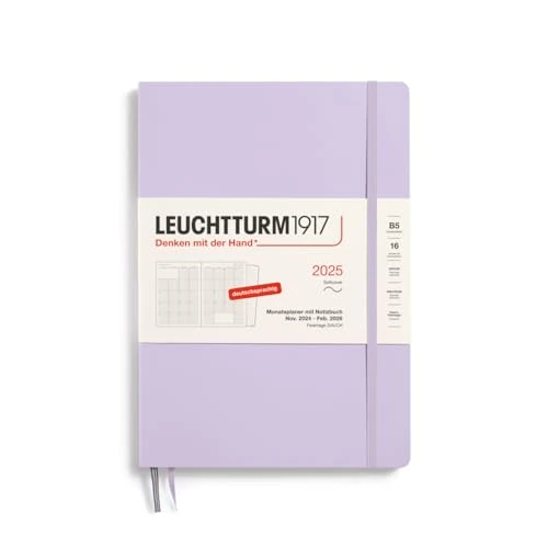 LEUCHTTURM1917 370602 Monthly Planner & Notebook 2025, Composition B5 Softcover - 16 Months, 80 g, Lined - Lilac