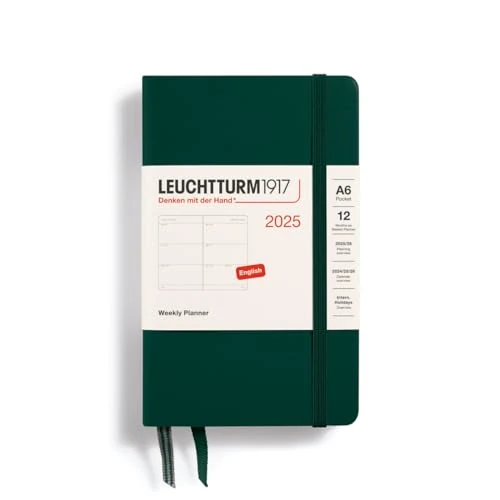 Offerta a tempo: LEUCHTTURM1917 370781 Agenda settimanale 2025, Pocket A6, copertina rigida, 12 mesi, a righe, verde foresta, inglese - 0.00% da 19.31 € a 19.31 €