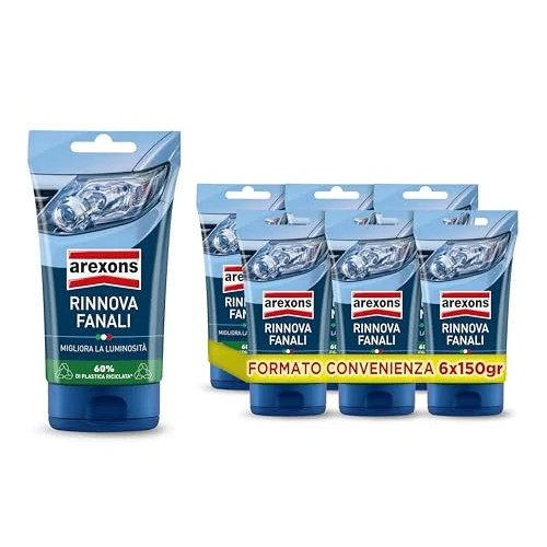AREXONS Polierte Autoscheinwerfer-Erneuerung, Paste zum Polieren von opzisierten Scheinwerfern und glänzendem Kunststoff, Erneuerung der Scheinwerfer, Verbesserung der Sichtbarkeit, 6 x 150 g