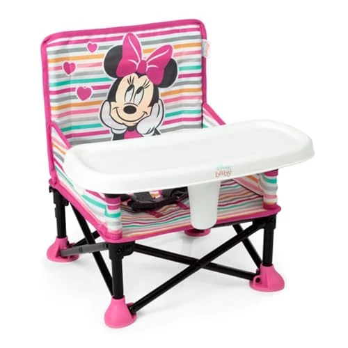 Bright Starts, Elevador Portátil Pop 'N Sit Disney Minnie Mouse, Uso Interior y Exterior, Asiento de Suelo con Bandeja para Comer, 6 Meses a 3 Años