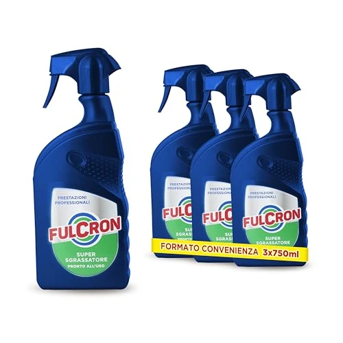 Offerta a tempo: FULCRON Sgrassatore Pronto all'Uso, Super Sgrassatore Spray Professionale, Igienizzante Universale, Per Ogni tipo di Sporco, Pulizia Profonda, Profumato, 3 x 750 ml - 15% da 23.00 € a 19.55 €
