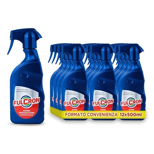 Offerta a tempo: FULCRON Super Sgrassatore Concentrato per Tutte le Superfici, Elimina Ogni tipo di Sporco, Sgrassatore Professionale Universale, Profumato, 12 x 500ml - 40% da 68.85 € a 41.18 €