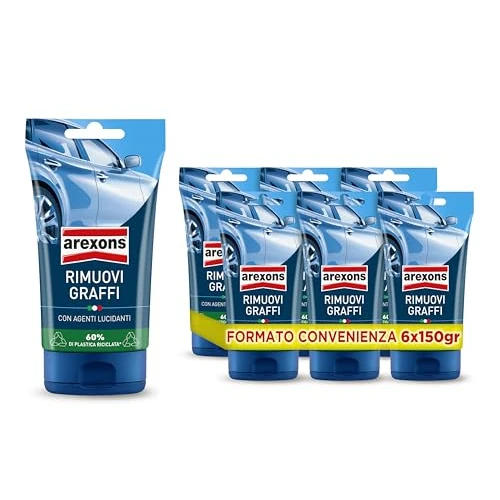 AREXONS Pasta Rimuovi Graffi, Speciali Microparticelle per Attenuare Anche Graffi Profondi, Delicato sulla Carrozzeria, con Agenti Lucidanti, 6 Pezzi 150 gr