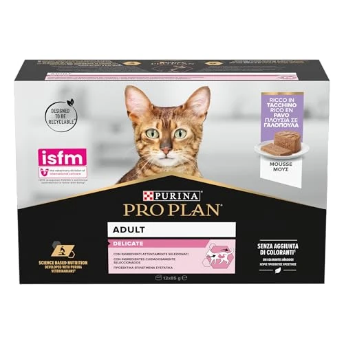 Purina Pro Plan Delicate Digestion Wet Food for Cats Adults Mousse Turkey, 12 Cans of 85 g