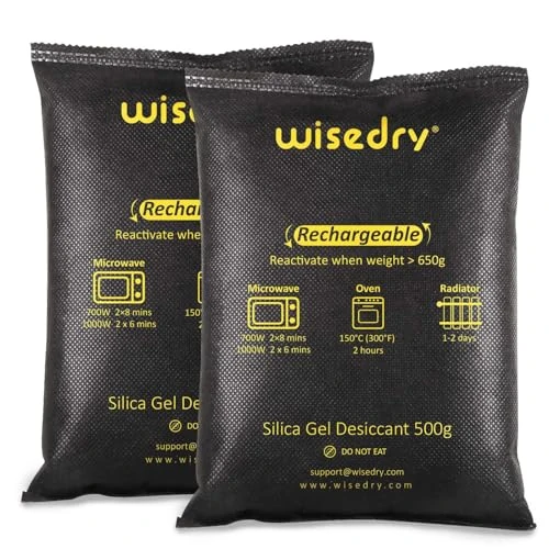 Oferta limitada: Wisedry 500 g × 2 paquetes de bolsas de gel de sílice aptas para microondas, absorbentes de humedad para cajas de almacenamiento de 26.99 € a 21.59 € (ahorro 20%)
