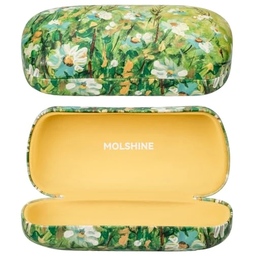 molshine Twarde etui na okulary przeciwsłoneczne, klasyczne duże etui na okulary przeciwsłoneczne, okulary ze ściereczką do czyszczenia, Żółta stokrotka, L