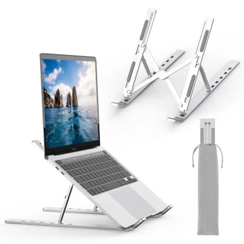 GRIFEMA GB1054 Support Ordinateur Portable Réglable, Support PC Pliable en Aluminium 6 Niveaux de Hauteur, Compatible MacBook Air/Pro, Dell 10-17,3 Pouces, Léger et Stable -Argent