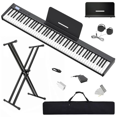 Offerta a tempo: 【Kit pianoforte digitale con supporto】Longeye Pianoforte Digitale 88 Tasti Tastiera Elettrica Semipesata Compatta e Portatile per Principianti,Borsa per il Trasporto,Pedale Sustain,Nero (Slim-88) - 19% da 216.00 € a 175.00 €