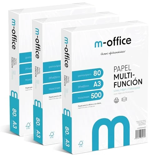 Limited-time offer: A3 80g Paper Pack 3 Packs of 500 Sheets Multifunction Inkjet Laser Printer Paper A4 297x420mm Ideal for Office and Home · M-Office (1500 Sheets) from 105.25 £ to 15.16 £ (save 85.6%)