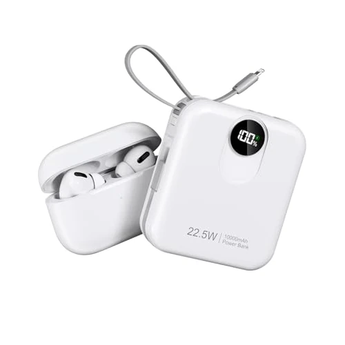 Banque d'alimentation 10 000 mAh avec câbles intégrés : batterie externe à charge rapide de 22,5 W pour téléphone portable, paquet batterie USB C, chargeur portable avec 4 sorties et 2 entrées 3PM MP3