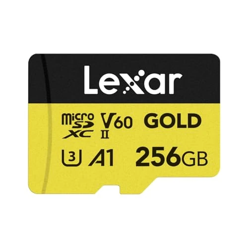Offerta a tempo: Lexar GOLD Micro SD 256GB, Scheda microSDXC UHS-II, Lettura Fino a 280MB/s, scheda microSD V60, U3, A1, C10, per drone/action camera/dispositivo di gioco portatile UHS-II (LMSGOLD256G-BNNNG) - 8% da 142.99 € a 131.23 €