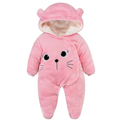 Limited-time offer: WYTbaby Baby Snowsuit Fleece Romper, Thicken Bear Hooded Jumpsuit For Toddler Girls Boys Infant Outfit 0-3 Months Pink from 16.99 GBP to 16.99 GBP (save 0%)