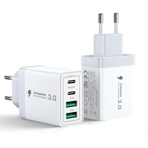 Offerta a tempo: 2 Pack Caricatore USB C,40W 4Porte Presa USB Multiplo Spina Ricarica,Muro Caricabatterie Rapido per Samsung S24 S23 S9 iPhone 16 15 14 13 12 11 Pro iPad,Carica Rapida Alimentatore Type C Adattatore - 33% da 23.99 € a 16.14 €