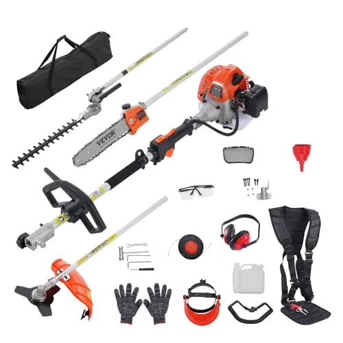 Offerta a tempo: VEVOR Utensili da rifinitura multifunzionali 5 in 1, Tagliasiepi a gas 26CC, Taglierina di erbacce, Tagliabordi, Molatrice, Potatrice per motosega con asta di prolunga, Kit di attrezzi per potatura - 21% da 179.90 € a 141.71 €