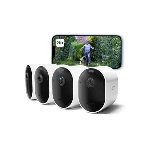Arlo Pro 5 Telecamera WiFi Esterno Senza Fili, Telecamera WiFi Interno, 2K HDR, Sirena Allarme Casa, Sensore Di Movimento, Visione Notturna Colori, Prova Inclusa Secure, 4 Telecamere, Bianche